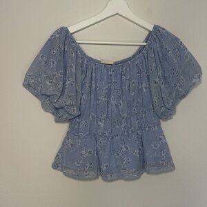Altar'd State Blue Floral Puff Sleeve Blouse size small